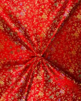 Satin jacquard flowers on Red - Tissushop